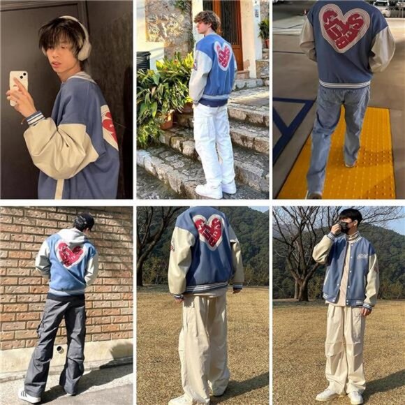 Mens Varsity Jacket Vintage Streetwear Letterman Jackets Graphic Bomber Unisex - Picture 7 of 7